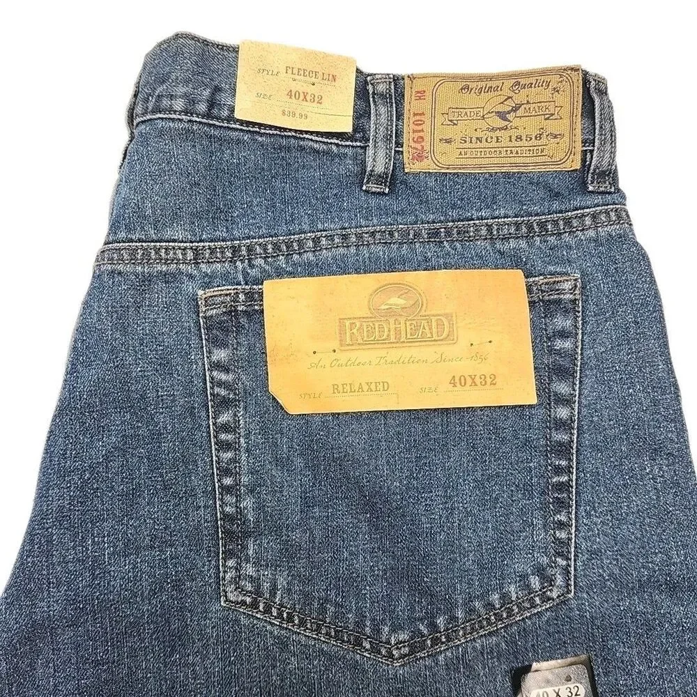 Red Head Jeans Fleece Lined Denim Size 40 x 32 Relaxed Men's Medium Wash NEW